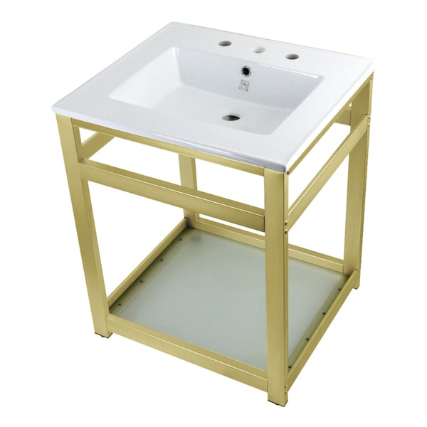Fauceture VWP2522W8B7 25-Inch Ceramic Console Sink (8-Inch, 3-Hole), White/Brushed Brass VWP2522W8B7 - main